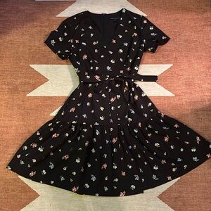 Medium French Connection, printed, navy wrap dress